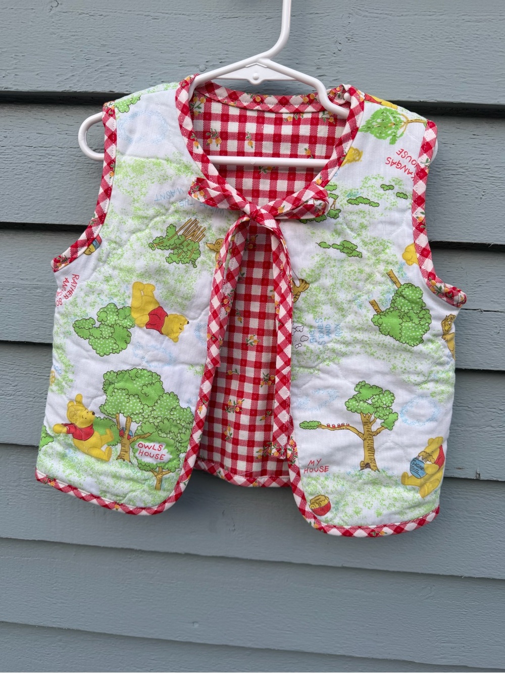 Vintage Winnie the Pooh Quilt Vest Custom Upcycled Kids Size 3 Gingham